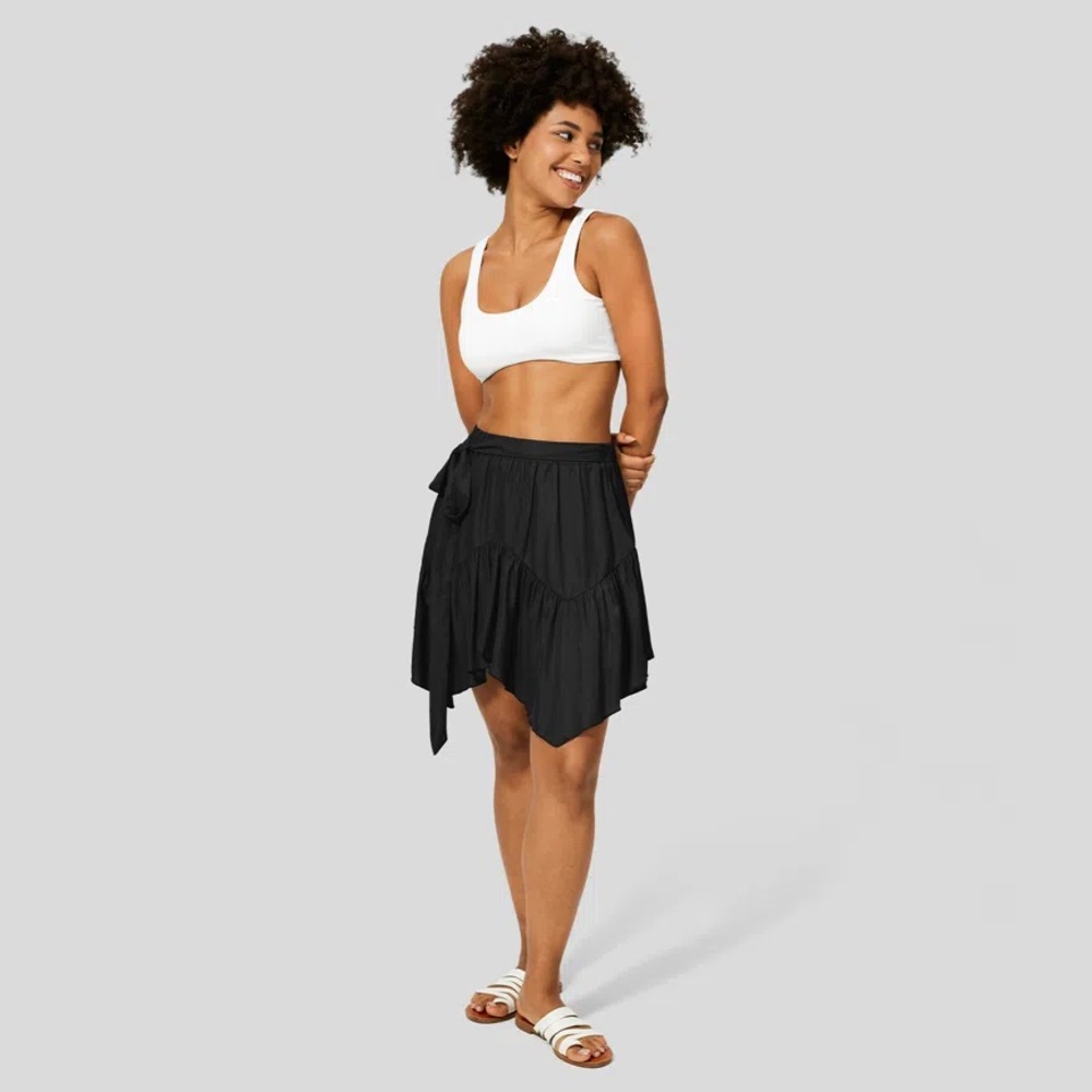 🖤 Halara High Waisted Tie Side Asymmetric Hem Flowy Mini Casual Skirt XL black